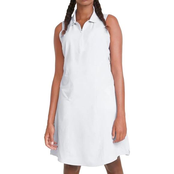 Puma Dresses & Skirts - Puma Golf White Dress with Pockets Size Large Collared Zip Sleeveless Athletic